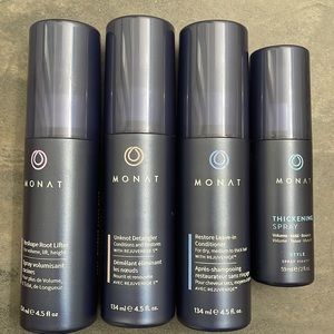4 New Monat full size - Root Lifter, Unknot, Leave-In Cond, Thickening Spray